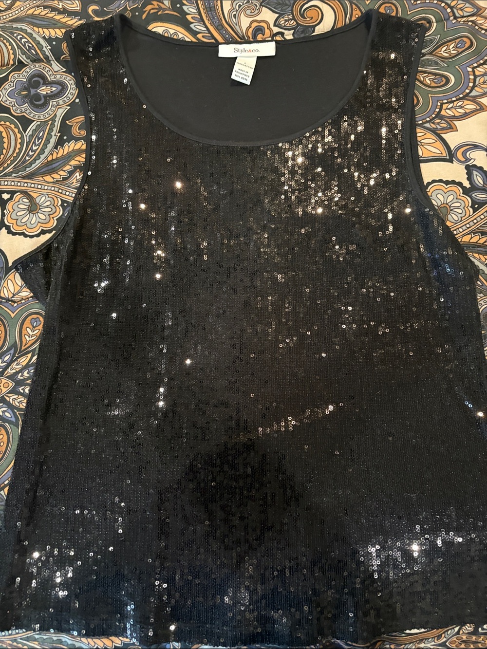 Style & Co. Black Sequin Sleeveless Tank Top